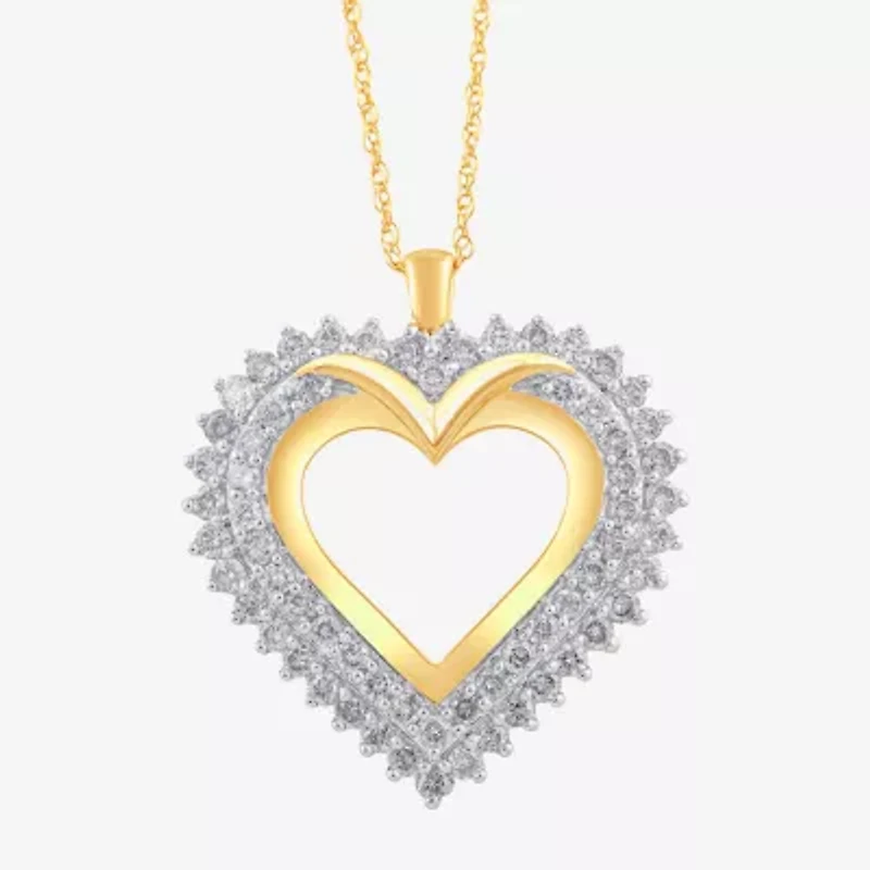 Womens 1 CT. T.W. Natural White Diamond 10K Gold Heart 18 Inch Pendant Necklace