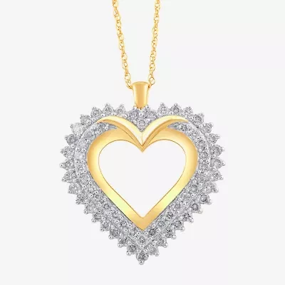 Womens 1 CT. T.W. Natural White Diamond 10K Gold Heart 18 Inch Pendant Necklace