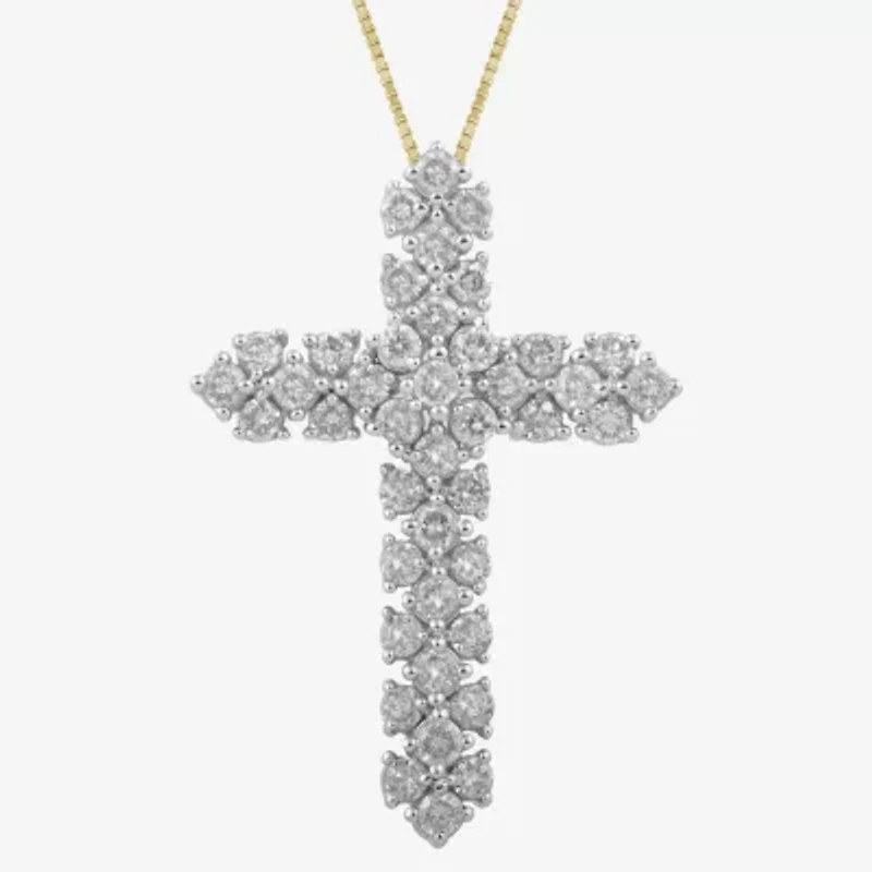 Womens 1 CT. T.W. Natural White Diamond 10K or 14K White or Yellow Gold Cross Pendant Necklace