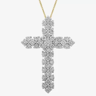 Womens 1 CT. T.W. Natural White Diamond 10K or 14K White or Yellow Gold Cross Pendant Necklace