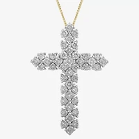 Womens 1 CT. T.W. Natural White Diamond 10K or 14K White or Yellow Gold Cross Pendant Necklace