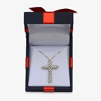 Womens 1 CT. T.W. Natural White Diamond 10K or 14K White or Yellow Gold Cross Pendant Necklace