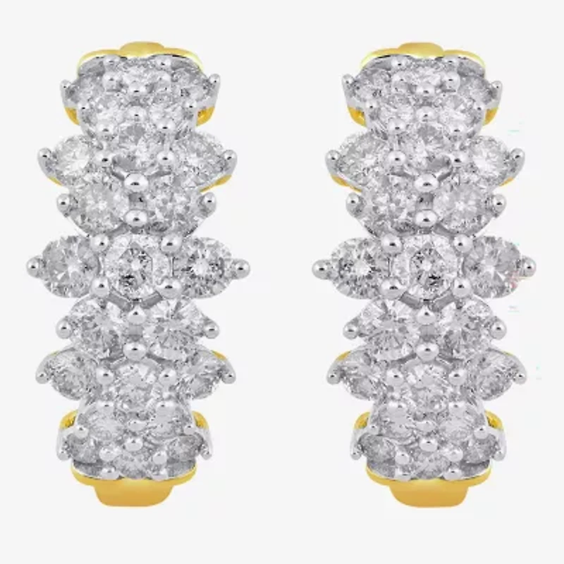 Womens 2 CT. T.W. Natural White Diamond 10K Gold 16mm Hoop Earrings