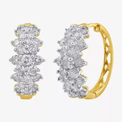 Womens 2 CT. T.W. Natural White Diamond 10K Gold 16mm Hoop Earrings