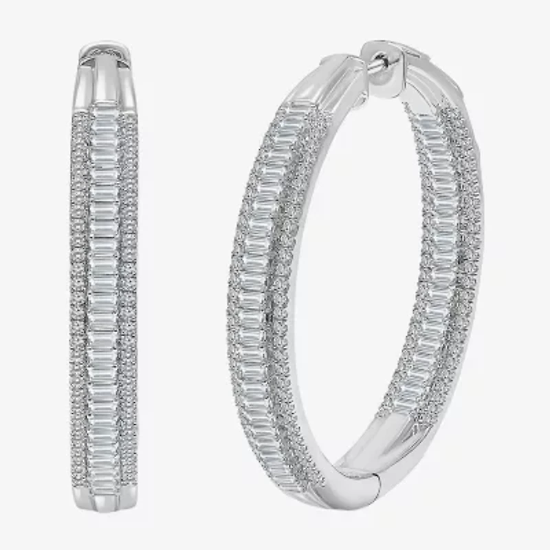 (I / I1) Womens 3 CT. T.W. Lab Grown White Diamond 10K White Gold 37.3mm Hoop Earrings