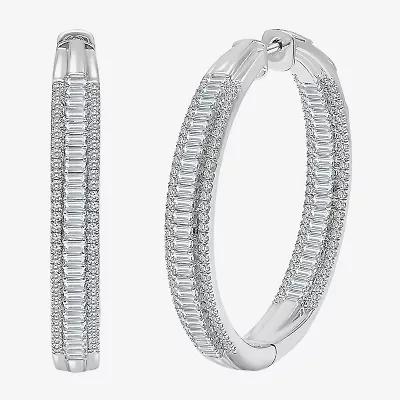 (I / I1) Womens 3 CT. T.W. Lab Grown White Diamond 10K White Gold 37.3mm Hoop Earrings
