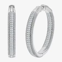 (I / I1) Womens 3 CT. T.W. Lab Grown White Diamond 10K White Gold 37.3mm Hoop Earrings