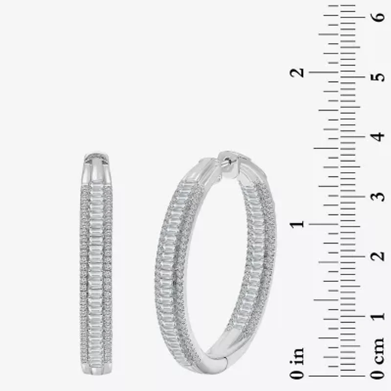 (I / I1) Womens 3 CT. T.W. Lab Grown White Diamond 10K White Gold 37.3mm Hoop Earrings