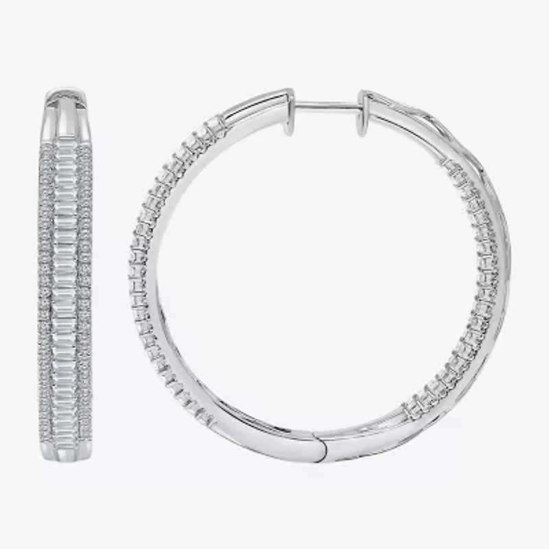 (I / I1) Womens 3 CT. T.W. Lab Grown White Diamond 10K White Gold 37.3mm Hoop Earrings