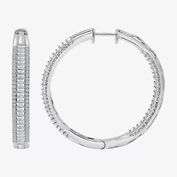 (I / I1) Womens 3 CT. T.W. Lab Grown White Diamond 10K White Gold 37.3mm Hoop Earrings