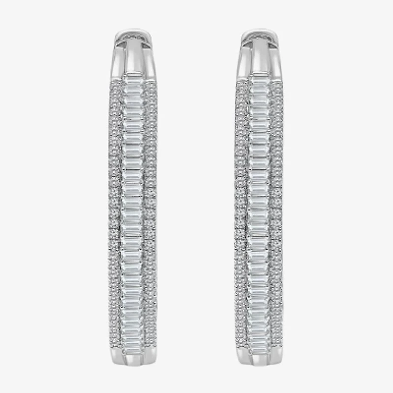 (I / I1) Womens 3 CT. T.W. Lab Grown White Diamond 10K White Gold 37.3mm Hoop Earrings