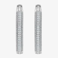 (I / I1) Womens 3 CT. T.W. Lab Grown White Diamond 10K White Gold 37.3mm Hoop Earrings