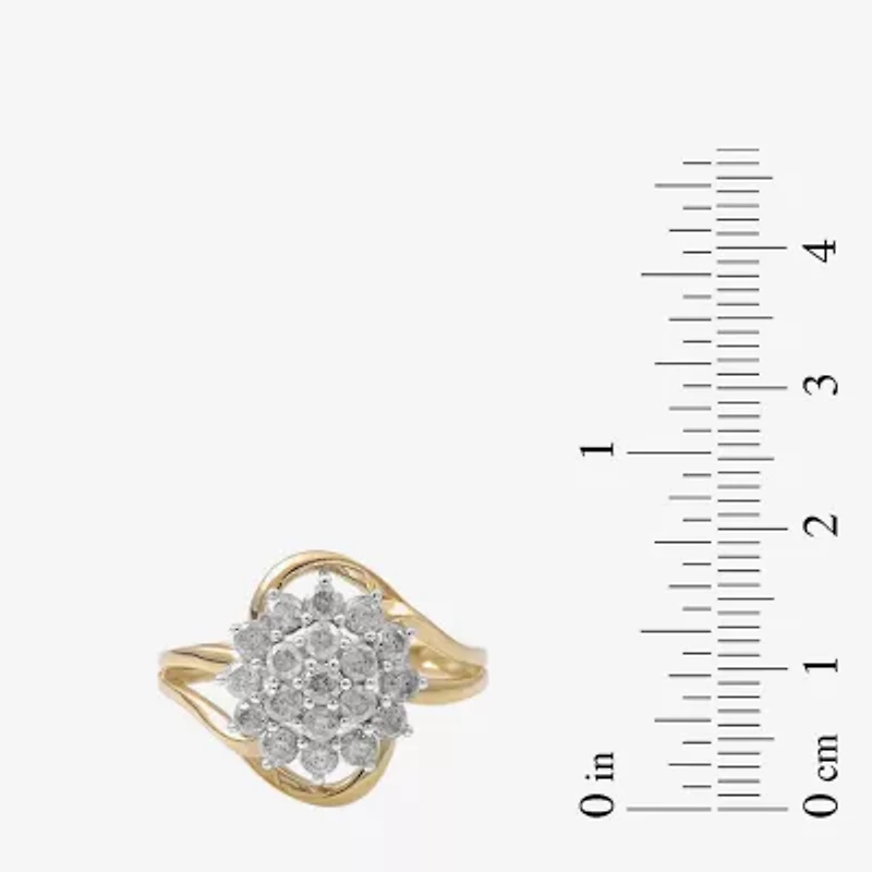 Womens 1 CT. T.W. Natural White Diamond 10K Gold Cluster Cocktail Ring