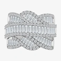 (I / I1) Womens 3 CT. T.W. Lab Grown White Diamond 10K Gold Crossover Cocktail Ring