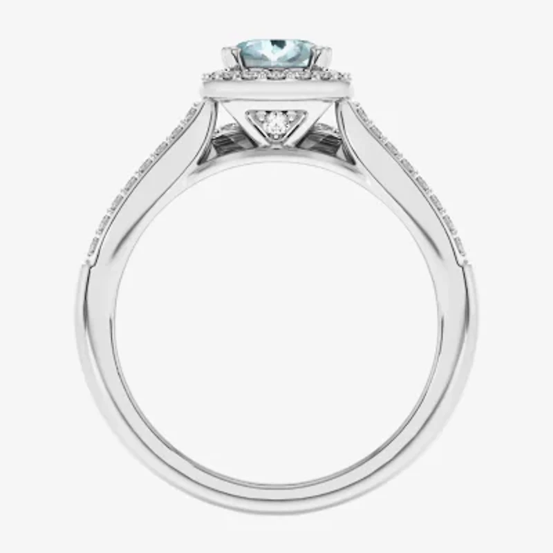 Modern Bride Gemstone Womens 1/2 CT. T.W. Genuine Blue Sapphire 10K White Gold Oval Side Stone Halo Engagement Ring