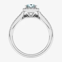 Modern Bride Gemstone Womens 1/2 CT. T.W. Genuine Blue Sapphire 10K White Gold Oval Side Stone Halo Engagement Ring