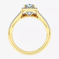 Modern Bride Gemstone Womens 1/2 CT. T.W. Lead Glass-Filled Red Ruby 10K Gold Oval Side Stone Halo Engagement Ring