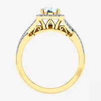 Modern Bride Gemstone and 1/2 CT. T.W. Lab-Grown Diamond 2-PC Cushion Halo Crossover Bridal Set 10K White or Yellow Gold