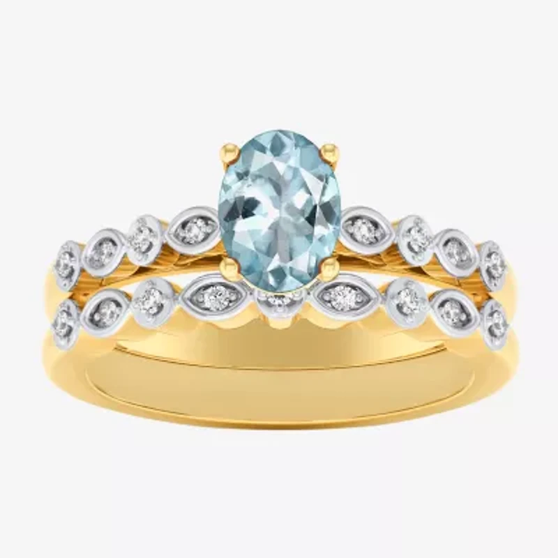 Modern Bride Gemstone Womens 1/8 CT. T.W. Lead Glass-Filled Red Ruby 10K Gold Oval Side Stone Bridal Set