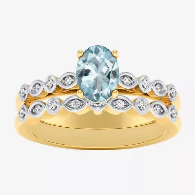 Modern Bride Gemstone Womens 1/8 CT. T.W. Lead Glass-Filled Red Ruby 10K Gold Oval Side Stone Bridal Set