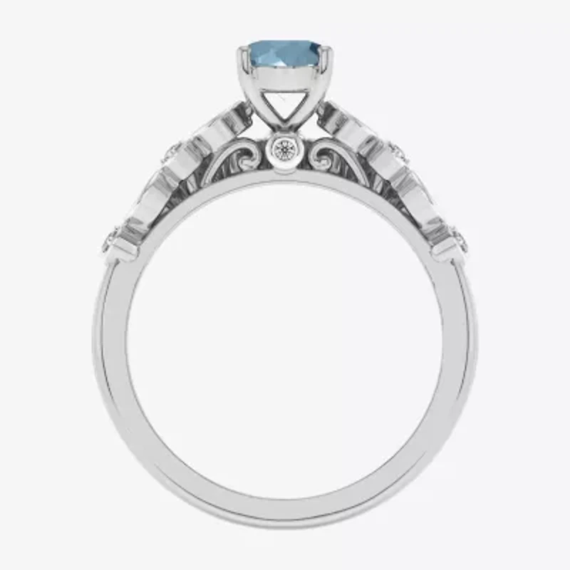Modern Bride Gemstone Womens 1/3 CT. T.W. Genuine Blue Aquamarine 10K White Gold Cushion Side Stone Crossover Bridal Set
