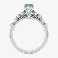 Modern Bride Gemstone Womens 1/3 CT. T.W. Genuine Blue Aquamarine 10K White Gold Cushion Side Stone Crossover Bridal Set