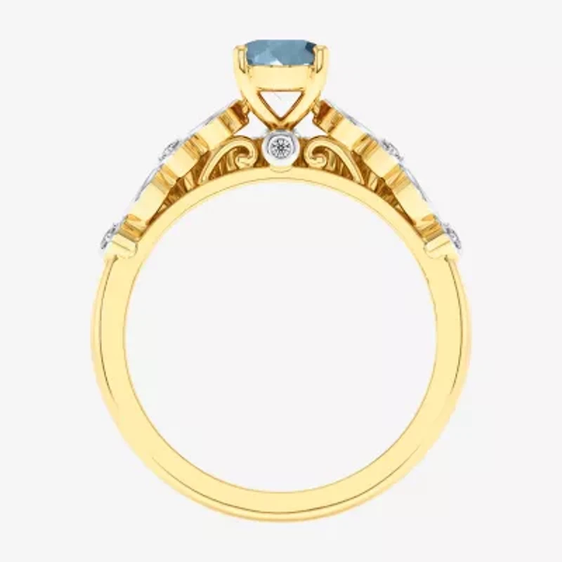 Modern Bride Gemstone Womens 1/3 CT. T.W. Genuine Blue Aquamarine 10K Gold Cushion Side Stone Crossover Bridal Set