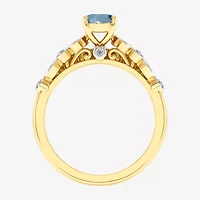 Modern Bride Gemstone Womens 1/3 CT. T.W. Genuine Blue Aquamarine 10K Gold Cushion Side Stone Crossover Bridal Set