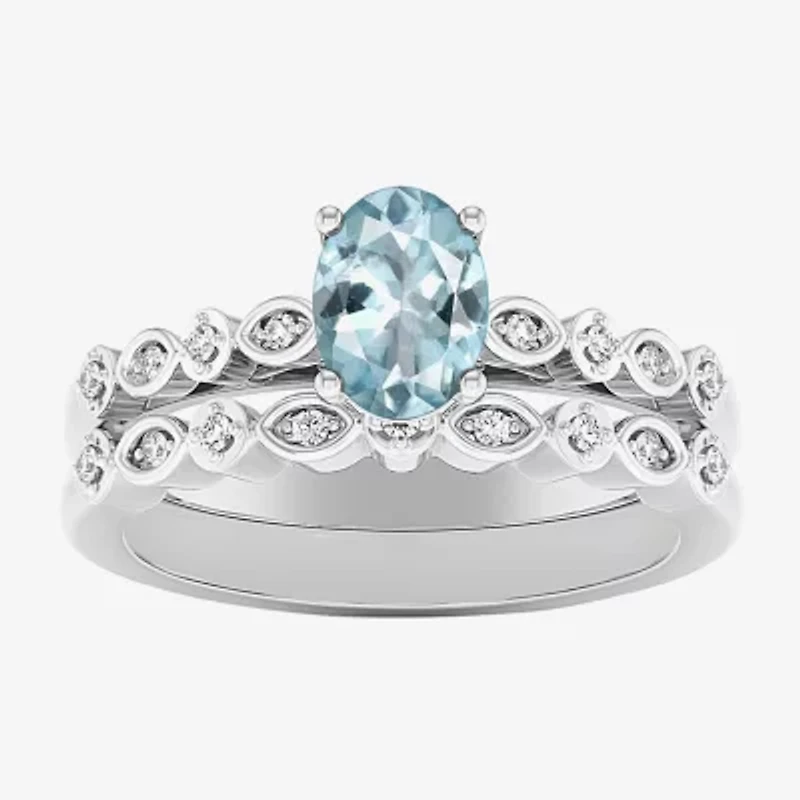 Modern Bride Gemstone Womens 1/8 CT. T.W. Genuine Green Emerald 10K Gold Oval Side Stone Bridal Set