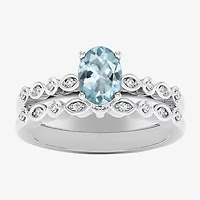 Modern Bride Gemstone Womens 1/8 CT. T.W. Genuine Green Emerald 10K Gold Oval Side Stone Bridal Set