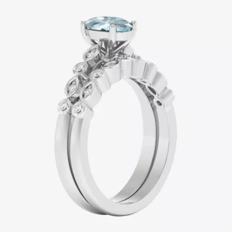 Modern Bride Gemstone Womens 1/8 CT. T.W. Genuine Green Emerald 10K Gold Oval Side Stone Bridal Set