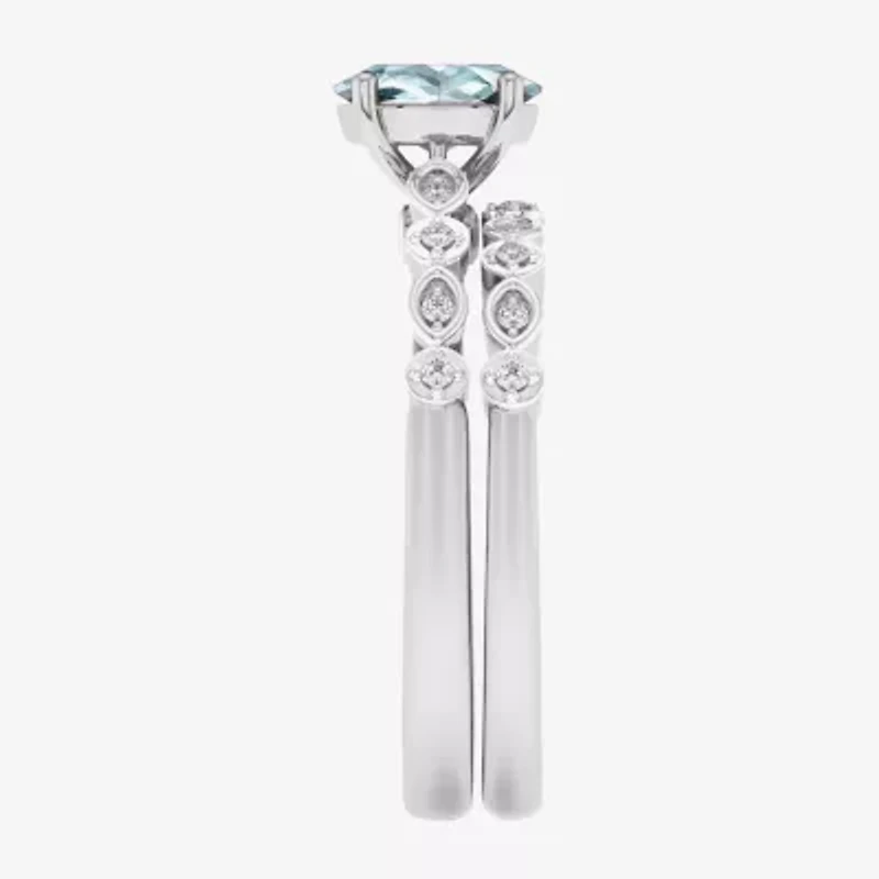 Modern Bride Gemstone Womens 1/8 CT. T.W. Genuine Green Emerald 10K Gold Oval Side Stone Bridal Set