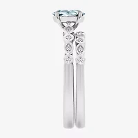Modern Bride Gemstone Womens 1/8 CT. T.W. Genuine Green Emerald 10K Gold Oval Side Stone Bridal Set