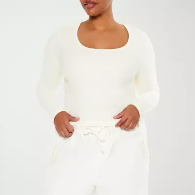 Forever 21 Womens U Neck Long Sleeve Juniors Plus T-Shirt