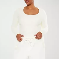 Forever 21 Womens U Neck Long Sleeve Juniors Plus T-Shirt