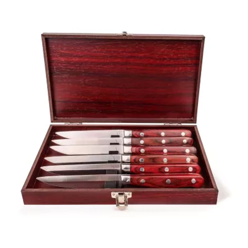 BergHOFF Pakka Wood Stainless Steel 7-pc. Steak Knife Set with Wood Case