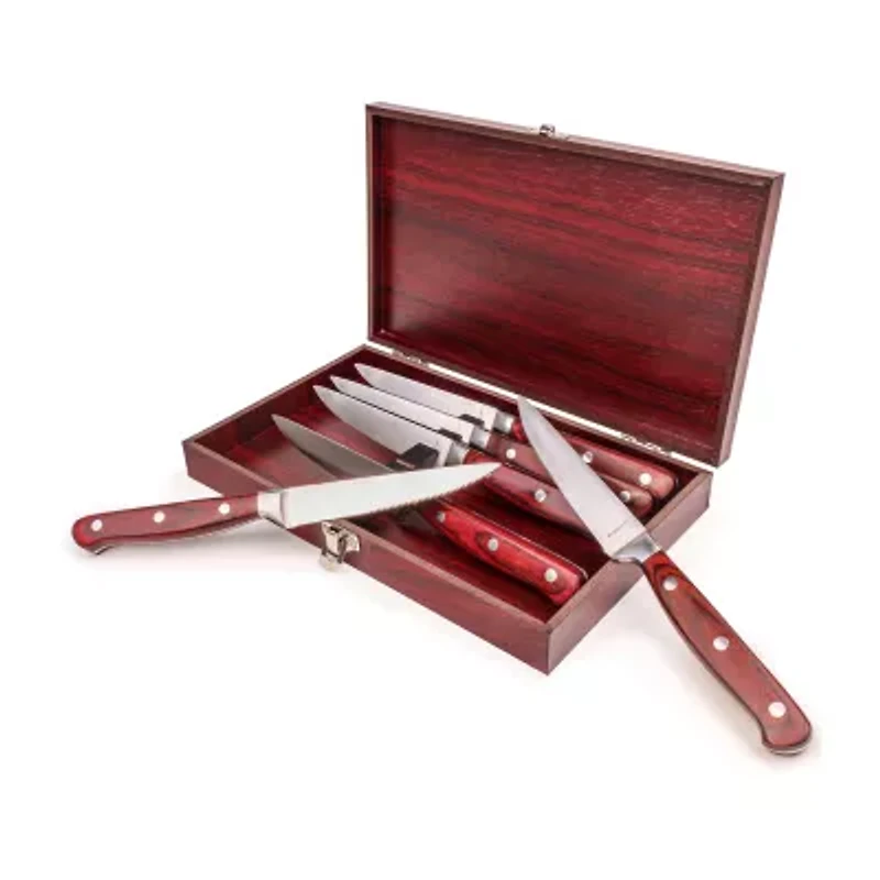 BergHOFF Pakka Wood Stainless Steel 7-pc. Steak Knife Set with Wood Case