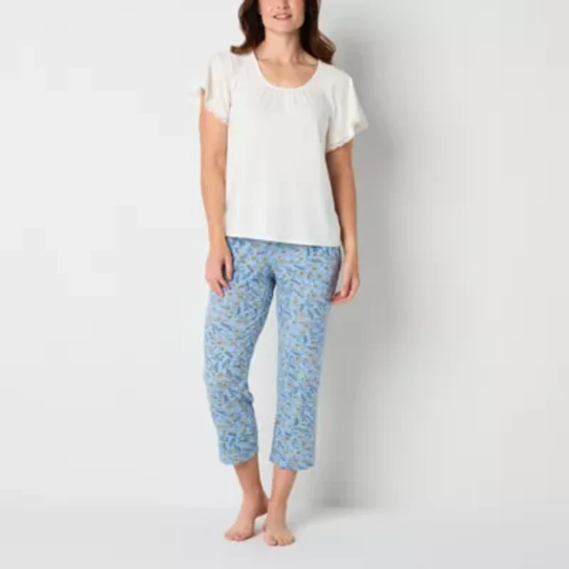 Liz Claiborne Womens Round Neck Short Sleeve 2-pc. Tall Pajama Sets