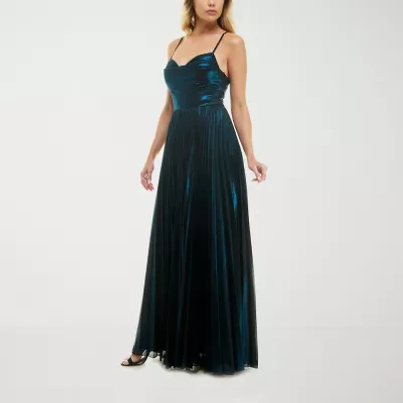 B. Smart Metallic Womens Juniors Sleeveless A-Line Dress