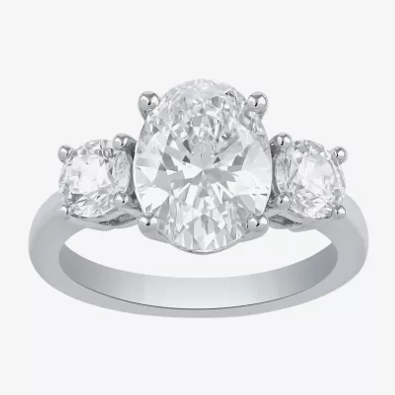 Love Lives Forever (G / I1) Womens 4 CT. T.W. Lab Grown White Diamond 10K Gold Oval 3-Stone Engagement Ring