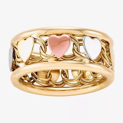 Womens 8.5MM 10K Tri-Color Gold Heart Round Band