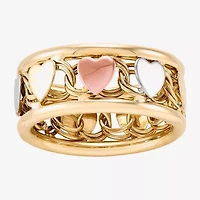 Womens 8.5MM 10K Tri-Color Gold Heart Round Band