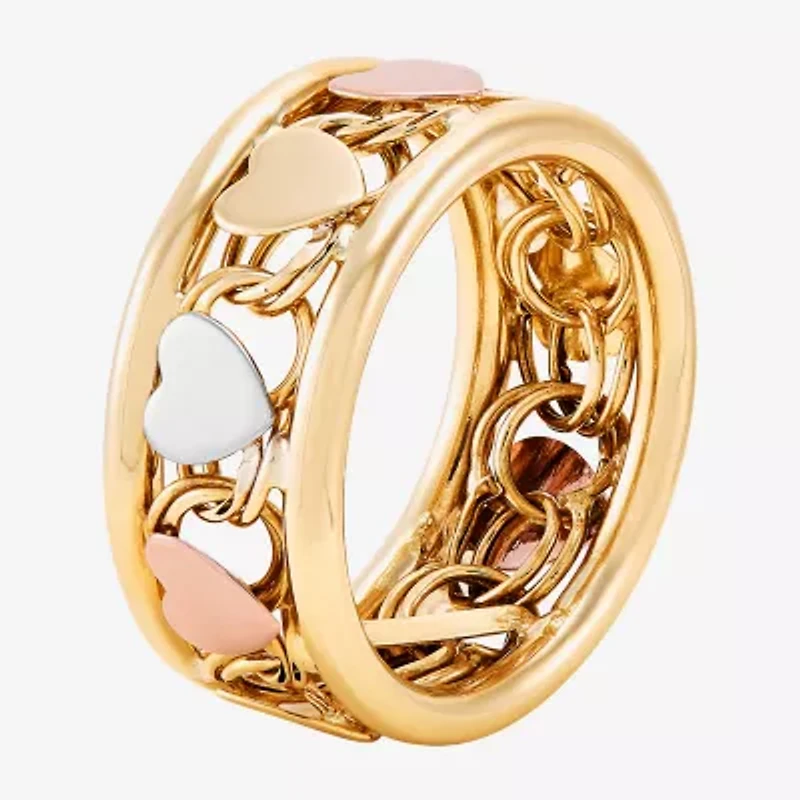 Womens 8.5MM 10K Tri-Color Gold Heart Round Band