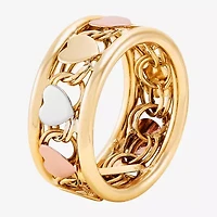 Womens 8.5MM 10K Tri-Color Gold Heart Round Band