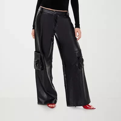 Forever 21 Pleather Womens Wide Leg Mid Rise Juniors Cargo Pant