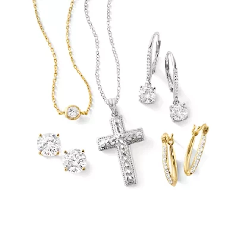 Silver Treasures Womens Cubic Zirconia Sterling Silver Round Drop Earrings