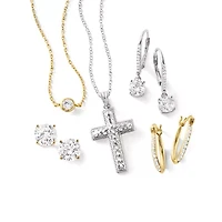 Silver Treasures Womens Cubic Zirconia Sterling Silver Round Drop Earrings