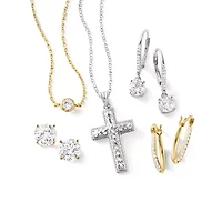 Silver Treasures Womens Cubic Zirconia 24K Gold Over Silver Round 14 Inch Choker Necklace