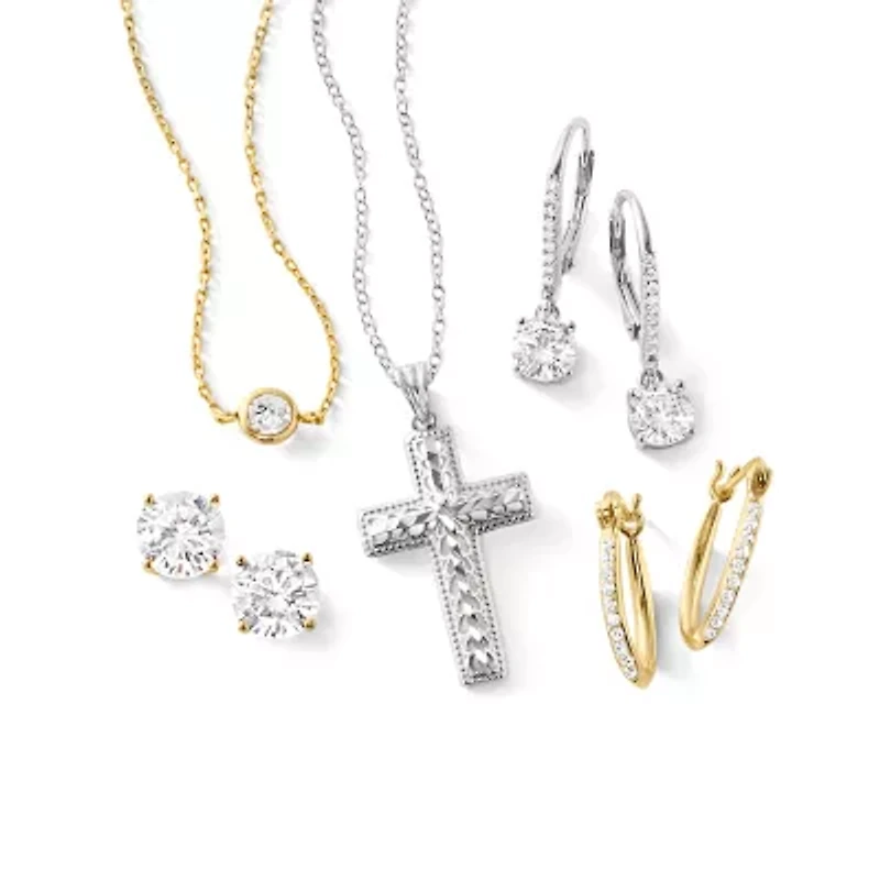 Silver Treasures Womens Crystal 14K Gold Over Silver 18mm Hoop Earrings