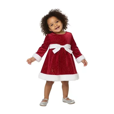 Bonnie Jean Baby Girls Long Sleeve Velvet Fit + Flare Dress
